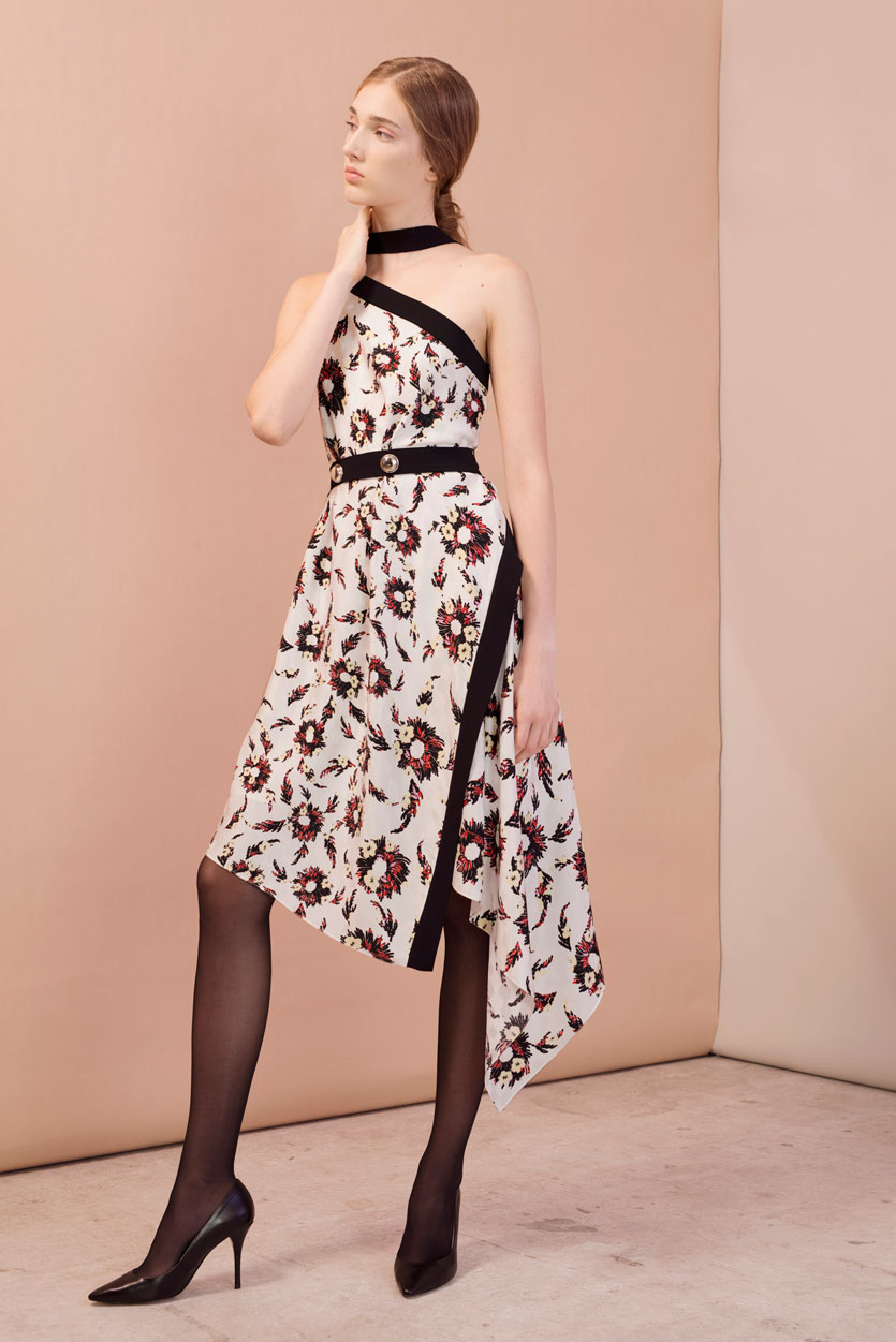 Floral-print one-shoulder handkerchief dress 