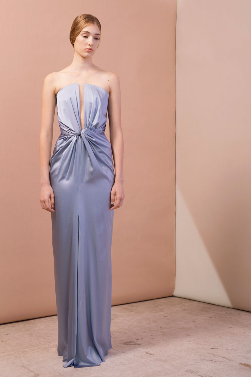 Knot bustier satin-silk draped gown 